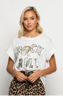 T-shirt με στάμπα rock and roll λευκό