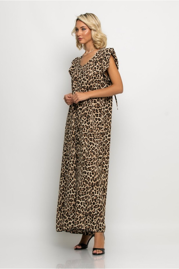 Ολόσωμη φόρμα με βολάν στα μανίκια animal print leopard