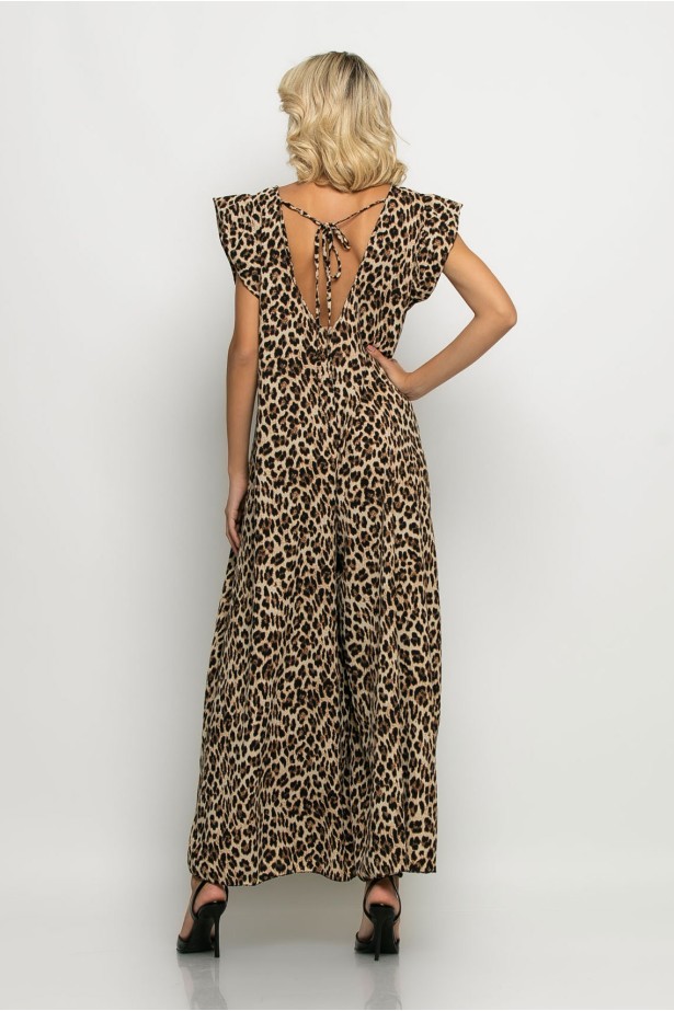 Ολόσωμη φόρμα με βολάν στα μανίκια animal print leopard