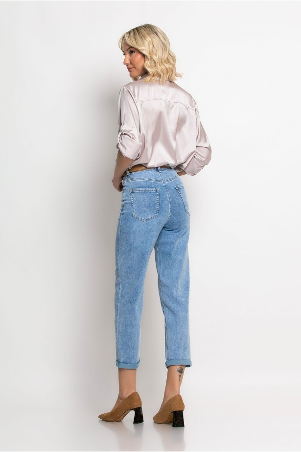 Cropped mom jean loose fit μπλε