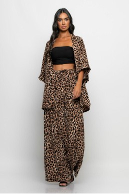 Σετ κιμονό και παντελόνα leopard print