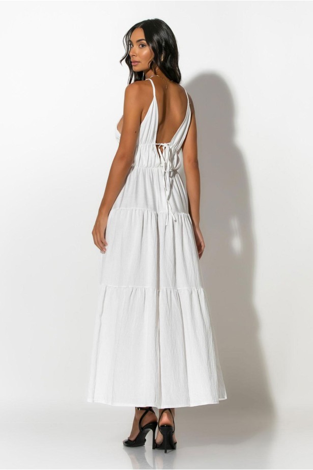 Μάξι φόρεμα τιραντέ με δέσιμο στην πλάτη λευκό