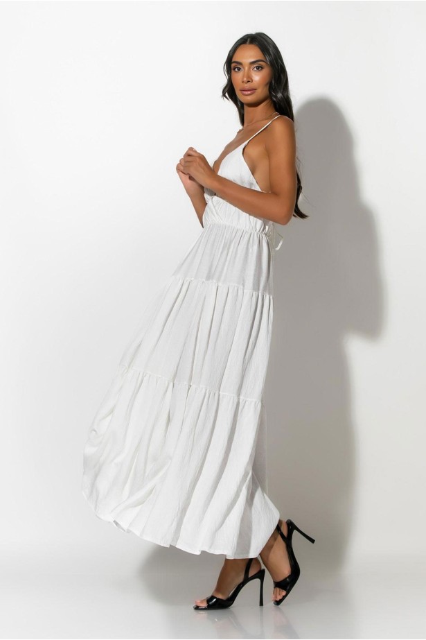 Μάξι φόρεμα τιραντέ με δέσιμο στην πλάτη λευκό
