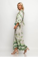 Μάξι φόρεμα εμπριμέ λαχούρια με νυχτερίδα μανίκια και άνοιγμα πίσω apple green