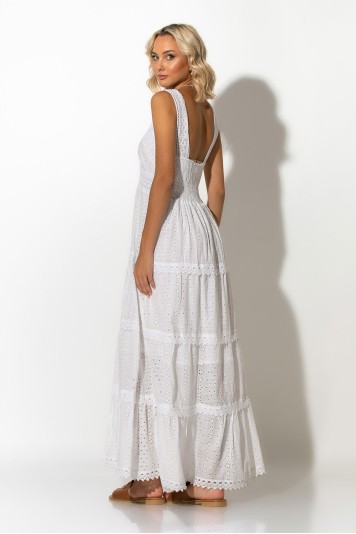 Μάξι φόρεμα κυπούρ με λεπτομέρεια δαντέλα λευκό