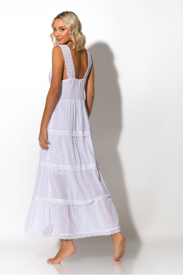 Μάξι φόρεμα με τιράντα δαντέλα λευκό