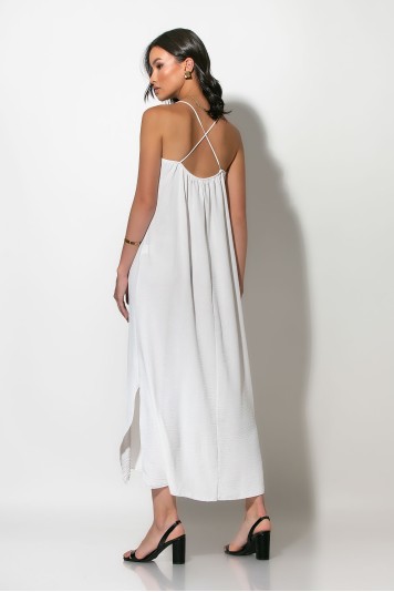 Μάξι φόρεμα με χιαστί στην πλάτη λευκό