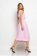 Μίντι φόρεμα κρουαζέ με ζωνάκι ροζ