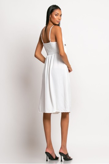 Μίντι φόρεμα με κουμπιά και δέσιμο στο στήθος λευκό