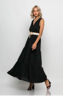 Φόρεμα κρουαζέ αμάνικο με ζώνη μαύρο