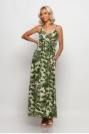 Μάξι φόρεμα τιραντέ κρουαζέ εμπριμέ με μεταλλιζέ λεπτομέρειες πράσινο