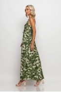 Μάξι φόρεμα τιραντέ κρουαζέ εμπριμέ με μεταλλιζέ λεπτομέρειες πράσινο