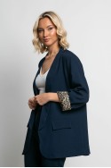 Blazer με φόδρα λεοπάρ μπλε navy