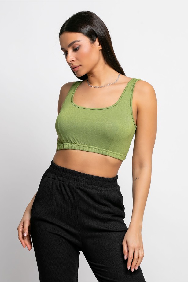 Crop top τιραντέ με λάστιχο κάτω olive