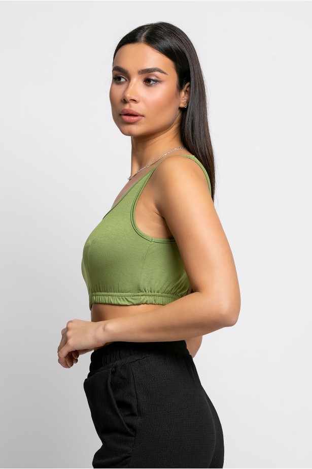 Crop top τιραντέ με λάστιχο κάτω olive