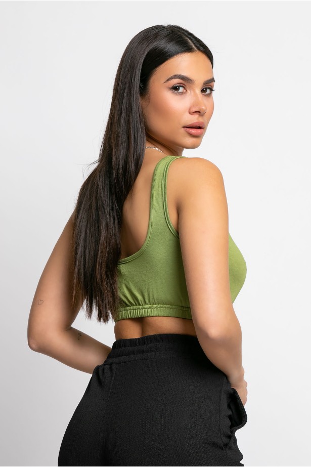 Crop top τιραντέ με λάστιχο κάτω olive