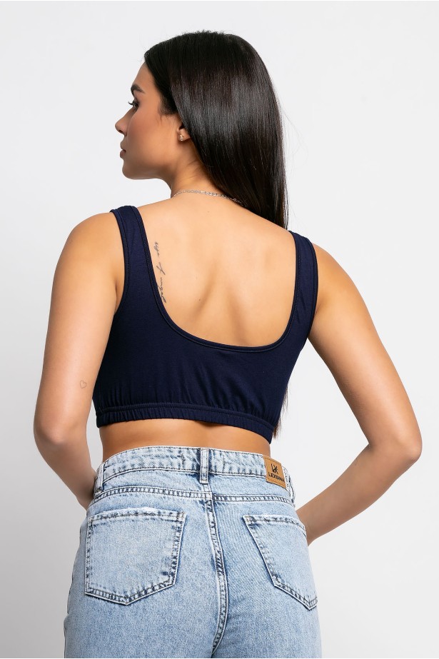 Crop top τιραντέ με λάστιχο κάτω μπλε navy