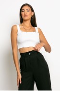 Crop top ριπ τιραντέ με λεπτομέρεια στρας λευκό