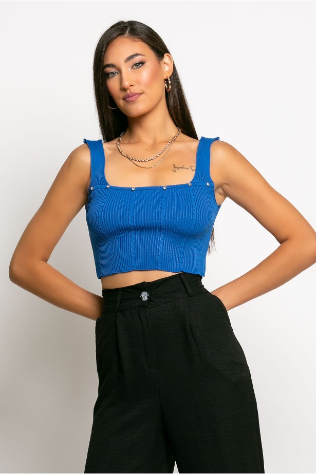 Crop top ριπ τιραντέ με λεπτομέρεια στρας ρουά