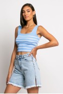 Crop top με φαρδιά τιράντα ριγέ σιέλ