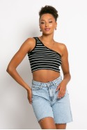 Crop top με ένα ώμο ριγέ μαύρο