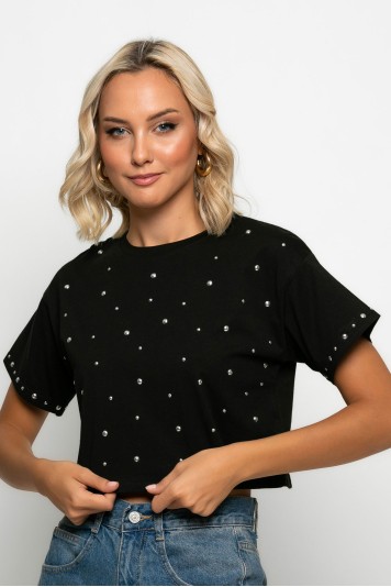 Cropped μπλούζα με τρούκς μαύρο