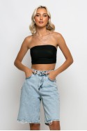 Crop top στράπλες με κόπιτσα πίσω μαύρο