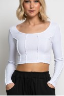 Cropped μπλούζα με λεπτομέρεια ραφές λευκό