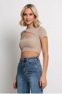 Crop top κοντομάνικο με έναν ώμο μπεζ