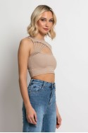 Crop top κοντομάνικο με έναν ώμο μπεζ