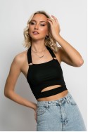 Crop top τιραντέ με άνοιγμα στην κοιλιά μαύρο