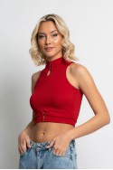 Crop top ριπ με ψηλό λαιμό και αγκράφες κόκκινο