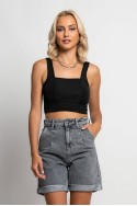 Crop top τιραντέ με τετράγωνη λαιμόκοψη μαύρο