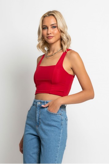 Crop top τιραντέ με τετράγωνη λαιμόκοψη κόκκινο