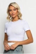 Crop top κοντομάνικο με λάστιχο στην μέση λευκό