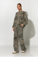 Oversized μπλούζα φούτερ με graffiti-style prints γκρι-μπεζ