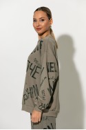 Oversized μπλούζα φούτερ με graffiti-style prints γκρι-μπεζ