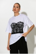 Oversized t-shirt με printed corset design λευκό