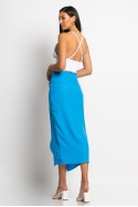 Μίντι φούστα με φιόγκο τύπου λινό γαλάζιο
