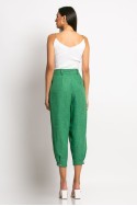 Cropped παντελόνι loose fit τύπου λινό με κουμπί κάτω πράσινο