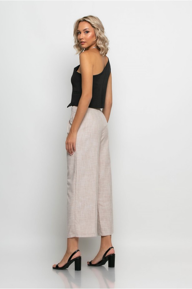 Cropped παντελόνι wide leg μπεζ ανοιχτό