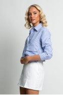 Cropped ριγέ πουκάμισο με ασύμμετρη τσέπη μπλε
