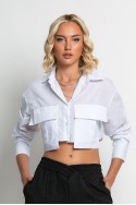 Cropped πουκάμισο με ασύμμετρες τσέπες λευκό