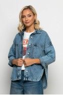 Jean jacket ασύμμετρο με μεγάλες τσέπες μπλε ντένιμ ανοιχτό