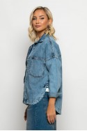 Jean jacket ασύμμετρο με μεγάλες τσέπες μπλε ντένιμ ανοιχτό