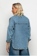 Jean jacket ασύμμετρο με μεγάλες τσέπες μπλε ντένιμ ανοιχτό