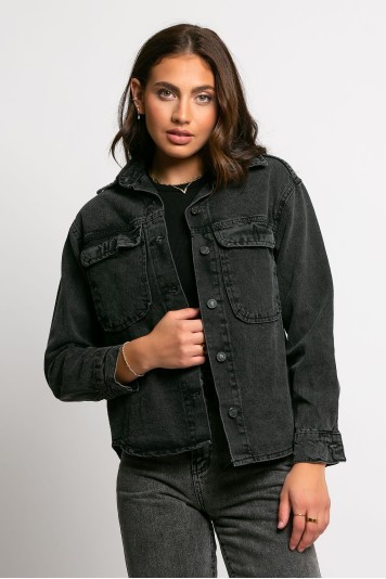 Jean jacket ασύμμετρο με τσέπες μαύρο