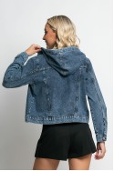 Cropped jean jacket με κουκούλα μπλε σκούρο