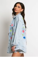 Jean jacket oversized με φθορές και στάμπα (teddy bear) μπλε ανοιχτό