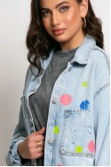 Jean jacket oversized με φθορές και στάμπα (teddy bear) μπλε ανοιχτό